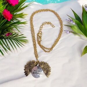 Gold Tone Sunflower Pendant Necklace You Are A Badass Inspirational Jewelry